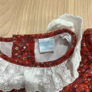 Red Floral Romper with White Lace Trim